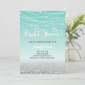 Blauwgroen Silver Glitter Bridal Shower-uitnodigin Kaart (Staand voorkant)