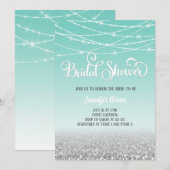 Blauwgroen Silver Glitter Bridal Shower-uitnodigin Kaart (Voorkant / Achterkant)