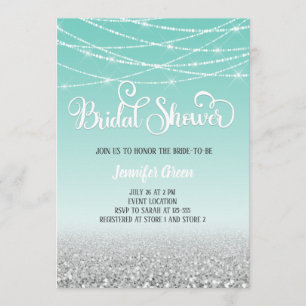 Blauwgroen Silver Glitter Bridal Shower-uitnodigin Kaart