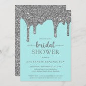 Blauwgroen Silver Glitter Drift Bridal Shower Uitn Kaart (Voorkant / Achterkant)