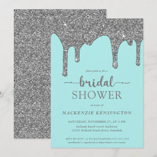 Blauwgroen Silver Glitter Drift Bridal Shower Uitn Kaart