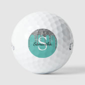 Blauwgroen Silver Glitter Drift Sparkle Monogram N Golfballen (Voorkant)