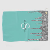 Blauwgroen Silver Glitter Drift Sparkle Monogram N Golfhanddoek (Horizontaal)