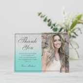 Blauwgroen Silver glitter-foto bedankt Sweet 16 (Staand voorkant)