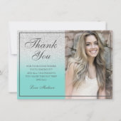 Blauwgroen Silver glitter-foto bedankt Sweet 16 (Voorkant)