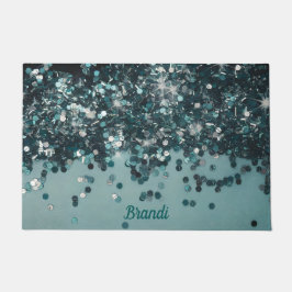 Blauwgroen Silver Glitter Naam Deur Mat