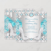 Blauwgroen Silver High Heels White Pearl Birthday Kaart (Voorkant / Achterkant)