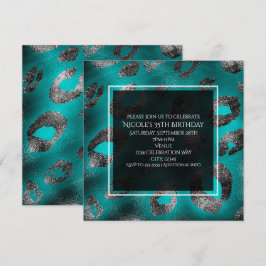 Blauwgroen & Silver Leopard Print Feestuitnodiging Kaart