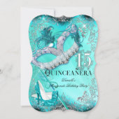 Blauwgroen Silver Masquerade Quinceanera Birthday  Kaart (Voorkant)