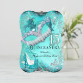 Blauwgroen Silver Masquerade Quinceanera Birthday  Kaart (Staand voorkant)