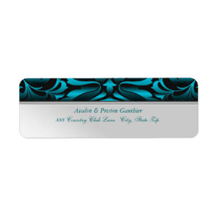 Blauwgroen Silver Metal Damask trouwadreslabel Etiket