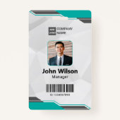 Blauwgroen & Silver Modern ID met foto & barcode Badge (Voorkant)