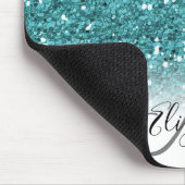 Blauwgroen Silver Ombre Glitter Bling Personeelsge Muismat (Hoek)