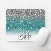 Blauwgroen Silver Ombre Glitter Bling Personeelsge Muismat (Met muis)