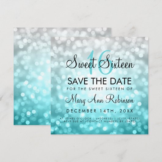 Blauwgroen Silver Ombre Sweet 16 Birthday Glitter Kaart (Voorkant / Achterkant)