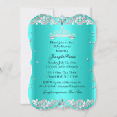 Blauwgroen Silver Princess Tiara Baby shower Invit Kaart (Achterkant)