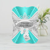 Blauwgroen Silver Princess Tiara Baby shower Invit Kaart (Staand voorkant)