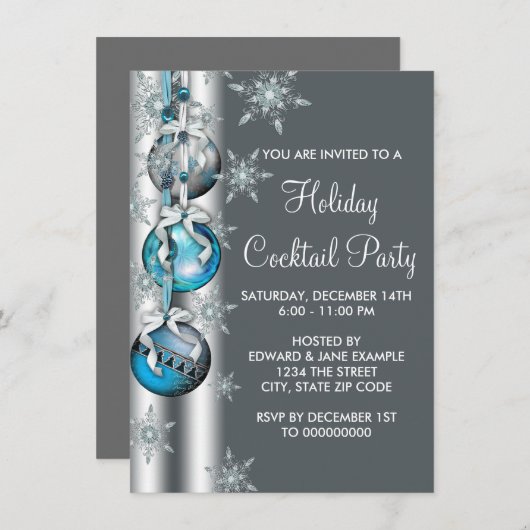 Blauwgroen Silver Snowflake Ornament kerstfeest Kaart (Voorkant / Achterkant)