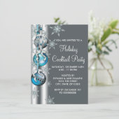 Blauwgroen Silver Snowflake Ornament kerstfeest Kaart (Staand voorkant)