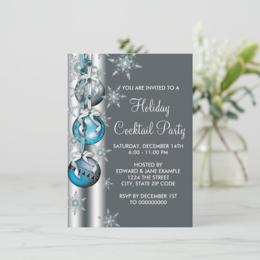 Blauwgroen Silver Snowflake Ornament kerstfeest Kaart (Staand voorkant)