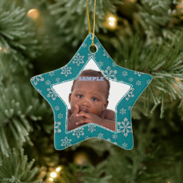 Blauwgroen Silver Snowflakes Fotosjabloon voor Ker Keramisch Ornament