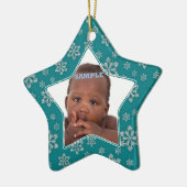 Blauwgroen Silver Snowflakes Fotosjabloon voor Ker Keramisch Ornament (Links)