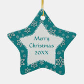 Blauwgroen Silver Snowflakes Fotosjabloon voor Ker Keramisch Ornament (Achterkant)