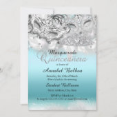 Blauwgroen Silver Sparkle Masquerade Quinceanera I Kaart (Voorkant)