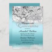 Blauwgroen Silver Sparkle Masquerade Quinceanera I Kaart (Voorkant / Achterkant)