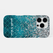 Blauwgroen Silver Sparkle Mermaid gepersonaliseerd iPhone Hoesje (Achterkant horizontaal)