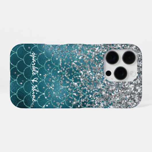 Blauwgroen Silver Sparkle Mermaid gepersonaliseerd iPhone Hoesje (Achterkant horizontaal)
