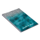 Blauwgroen Silver Sparkle Mermaid gepersonaliseerd Notitieboek (Rechterzijde)