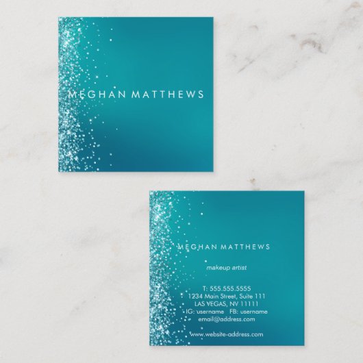 Blauwgroen Silver Sparkle Splashes Beauty Stylist Vierkante Visitekaartje