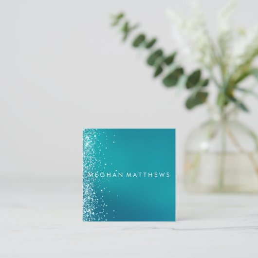 Blauwgroen Silver Sparkle Splashes Beauty Stylist Vierkante Visitekaartje (Staand voorkant)