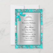Blauwgroen Silver Tiara Damask Quinceanera Invite Kaart (Achterkant)
