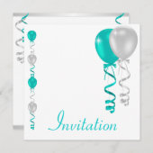 Blauwgroen Silver White Balloons Special Event Kaart (Voorkant / Achterkant)
