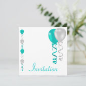 Blauwgroen Silver White Balloons Special Event Kaart (Staand voorkant)