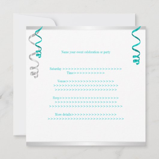 Blauwgroen Silver White Balloons Special Event Kaart (Achterkant)