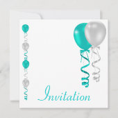 Blauwgroen Silver White Balloons Special Event Kaart (Voorkant)