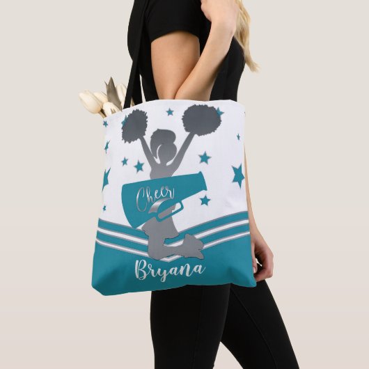 Blauwgroen Silver White Stars Cheer-leading Tote Bag (Dichtbij)