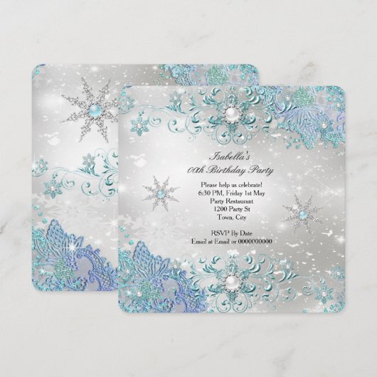 Blauwgroen Silver Winter Wonderland Snowflakes Par Kaart (Voorkant / Achterkant)