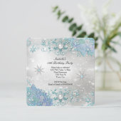 Blauwgroen Silver Winter Wonderland Snowflakes Par Kaart (Staand voorkant)