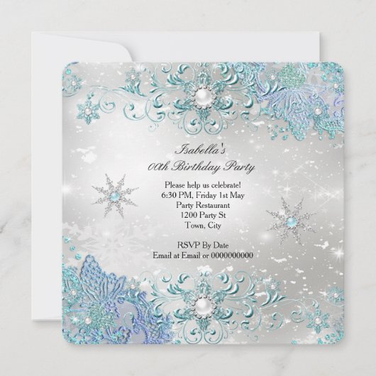 Blauwgroen Silver Winter Wonderland Snowflakes Par Kaart (Voorkant)