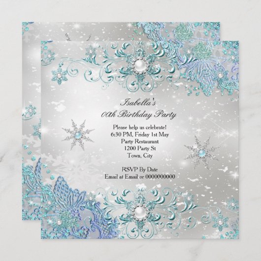 Blauwgroen Silver Winter Wonderland Snowflakes Par Kaart (Voorkant / Achterkant)
