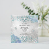 Blauwgroen Silver Winter Wonderland Snowflakes Par Kaart (Staand voorkant)