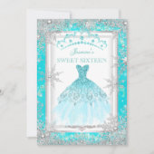 Blauwgroen Silver Winter Wonderland Sweet 16 Party Kaart (Voorkant)