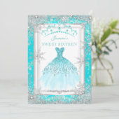 Blauwgroen Silver Winter Wonderland Sweet 16 Party Kaart (Staand voorkant)