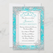 Blauwgroen Silver Winter Wonderland Sweet 16 Party Kaart (Achterkant)