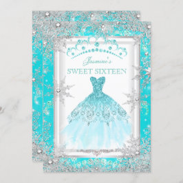 Blauwgroen Silver Winter Wonderland Sweet 16 Party Kaart