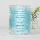 Blauwgroen Silver Winter Wonderland Sweet 16 Tiara Kaart (Staand voorkant)